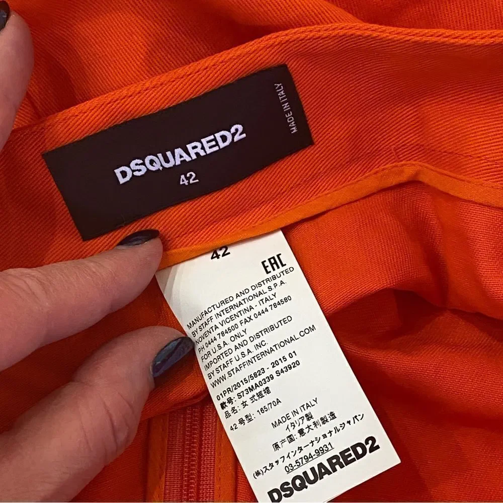 DSQUARED2 Orange 100% Cotton Mini Skirt Sz IT 42 or US 6